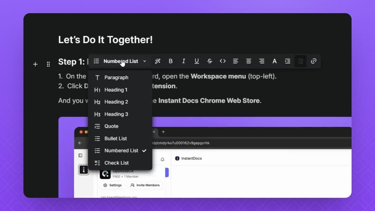 screenshot showing instantdocs notion-like interface