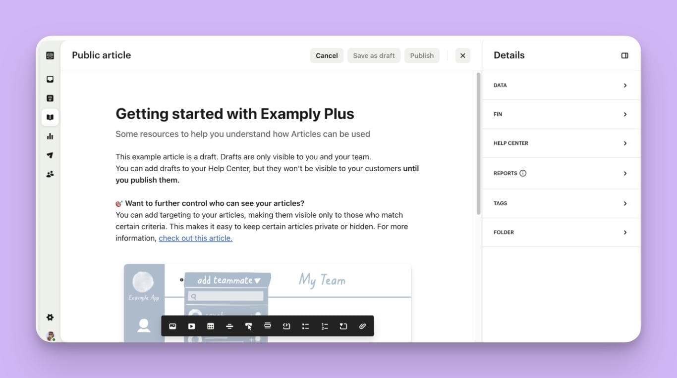 intercom articles is a knowledge base software that converts tickets to articles